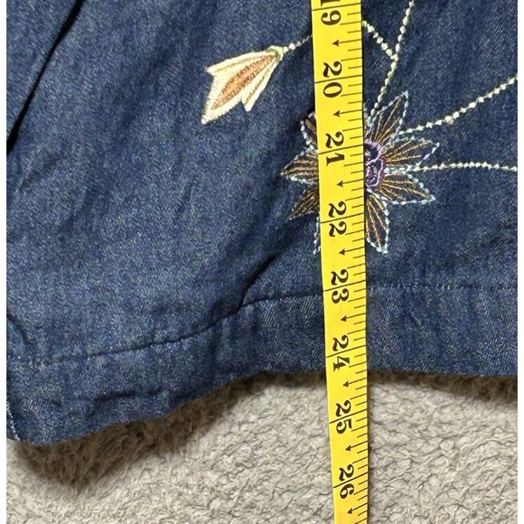 Vintage National Denim Jacket Womens Sz 18 Floral Embroidery Grandmacore Beach - Picture 5 of 9